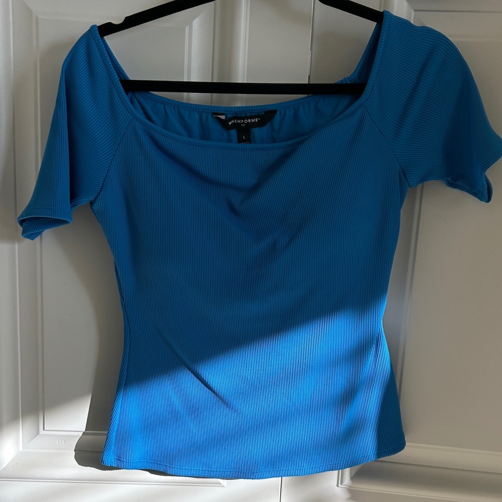 White House Black Market Blue Ribbed Blouse